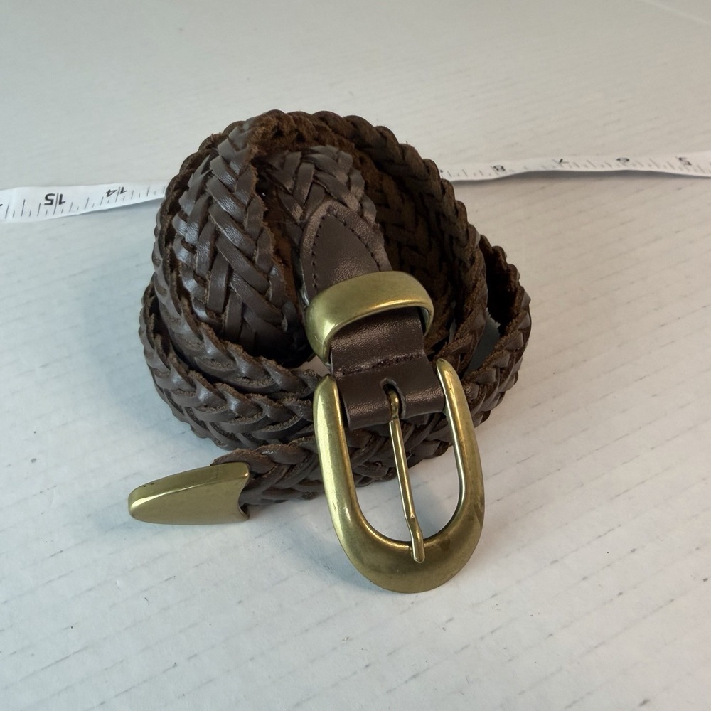Vintage Capezio brown braided leather belt made in argentina Brass Buckle XL